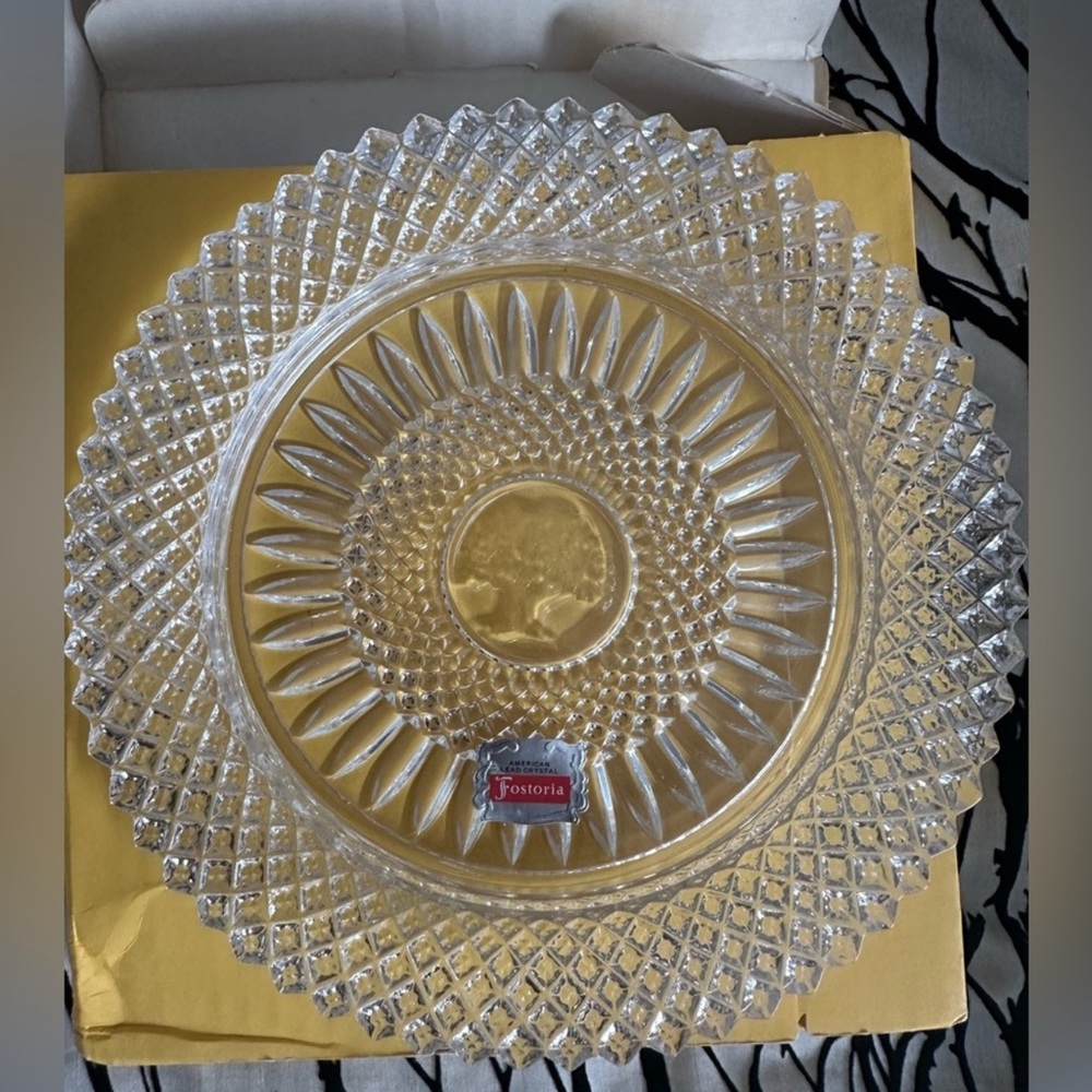 Fostoria Crystal, Avon 92nd Anniversary 8” plates (TWO) 1978, new, lead crystal